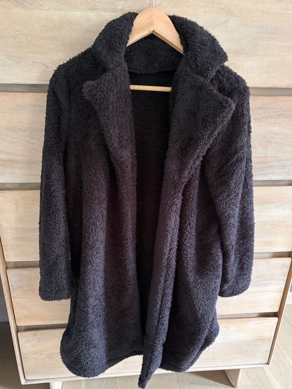 SHEIN Maternity Black Open Front Fleece Faux Fur Teddy Coat